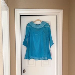 Cowl Neck 3/4 Sleeve Mesh Tunic